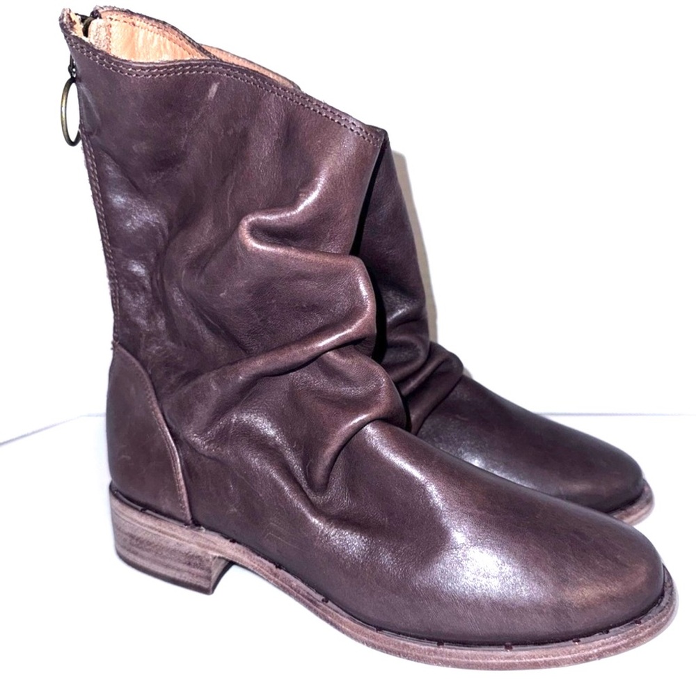 Beek Ostrich Slouch Brown Mid Calf Boots 6.5